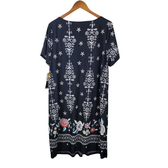 NEW Perceptions Shirt Dress Plus Size 1X Black Floral Midi Stretchy Pleated Top - Picture 6 of 8